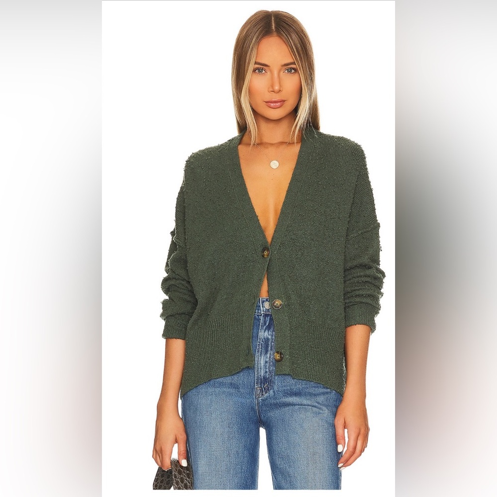 Free People Olive Green Button-Front Chunky Cardigan